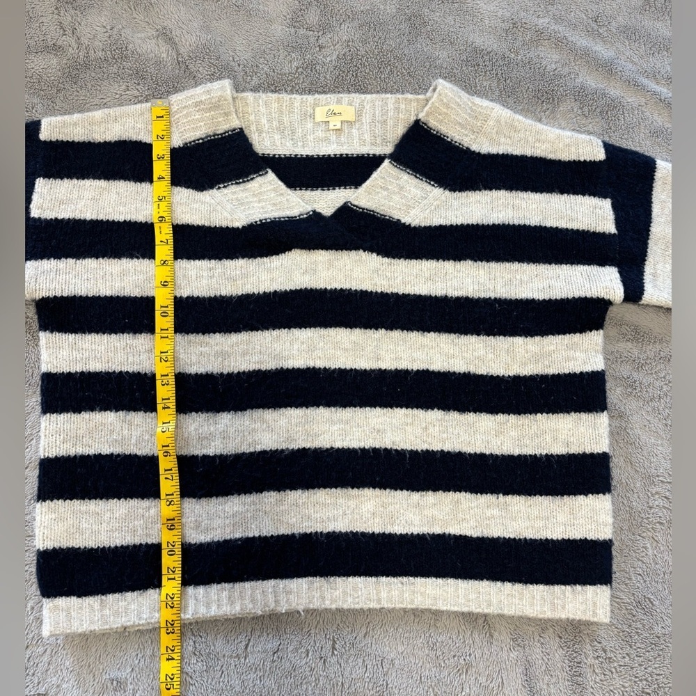 Elan Navy and Gray Striped V-Neck Sweater